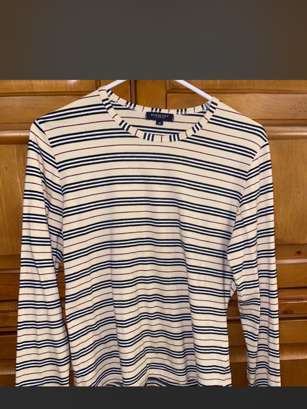 Burberry Cream and Black Striped Long-Sleeve Tee
